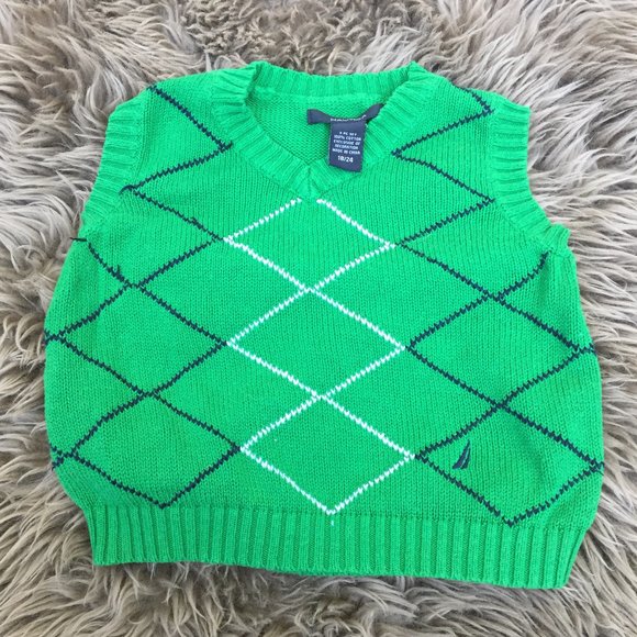 Nautica green cotton knit vest - size 18/24M - Picture 4 of 6